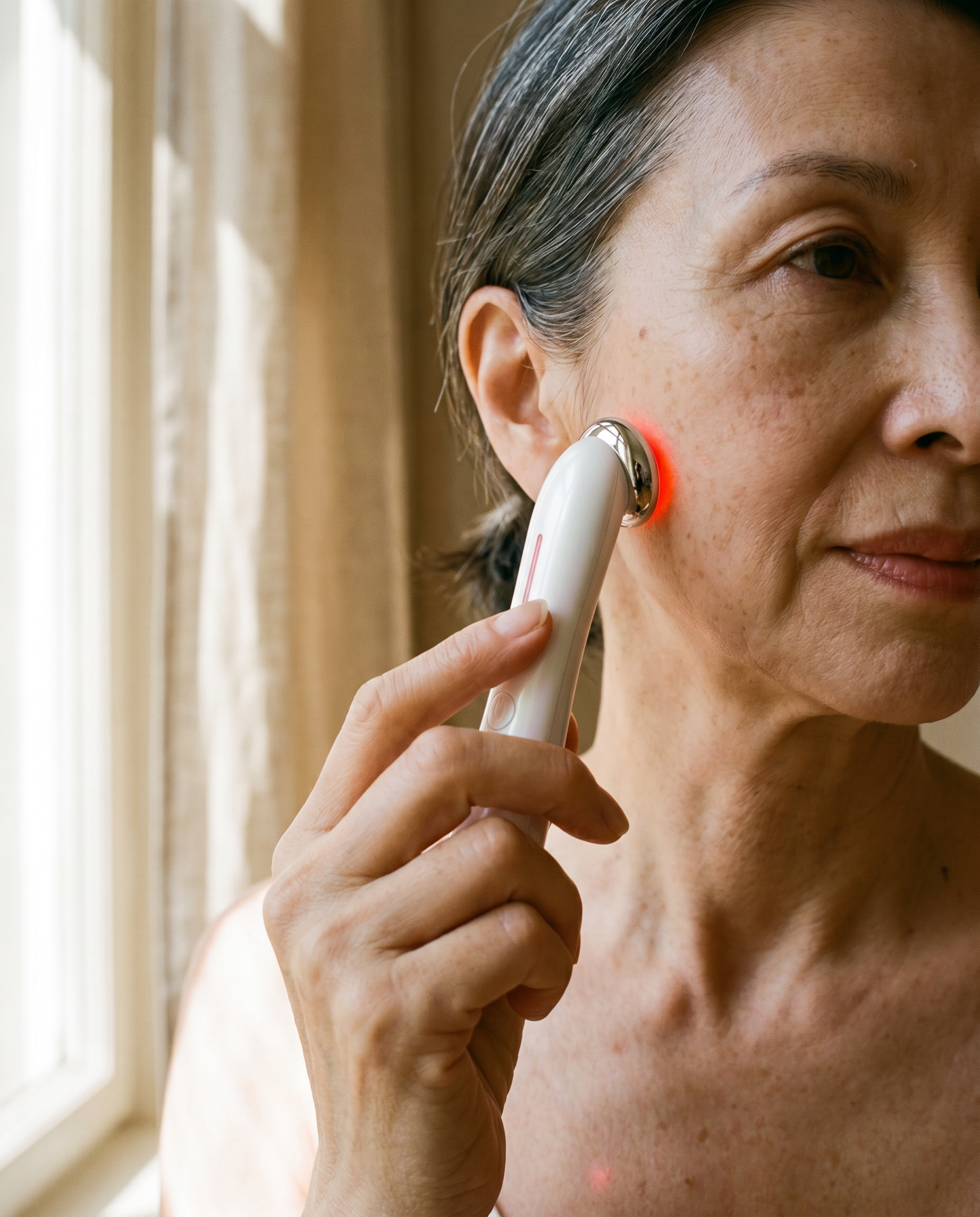 Halmeoni Piec — widok z boku, biały korpus z jednym przyciskiem.